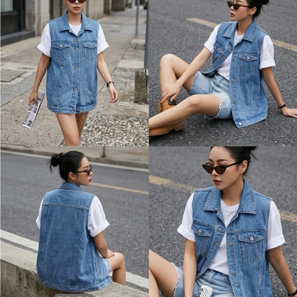 Women's Light Blue Denim Vest - Casual Sleeveless Jacket